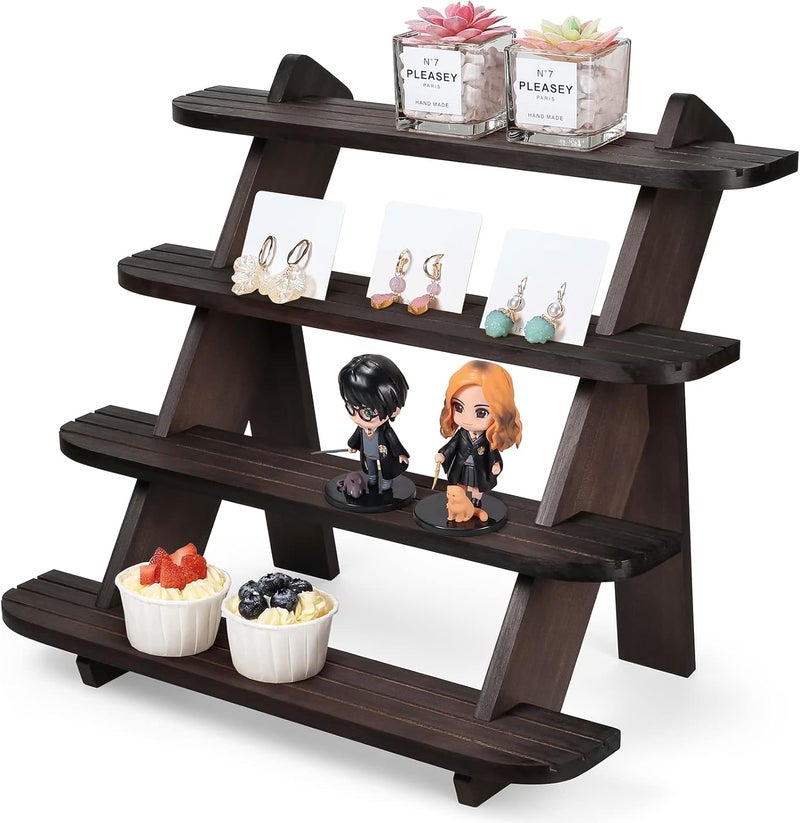 WHEARTED Wooden Cupcake Stand, 4 Tier Shelf Earring & Ring Holder Stands,Tiered Tray Stand Display Shelf Display Riser, Table Display Stand For Vendors, Perfume Organizer, Fragrance Shelf, Spice Rack - Image 1